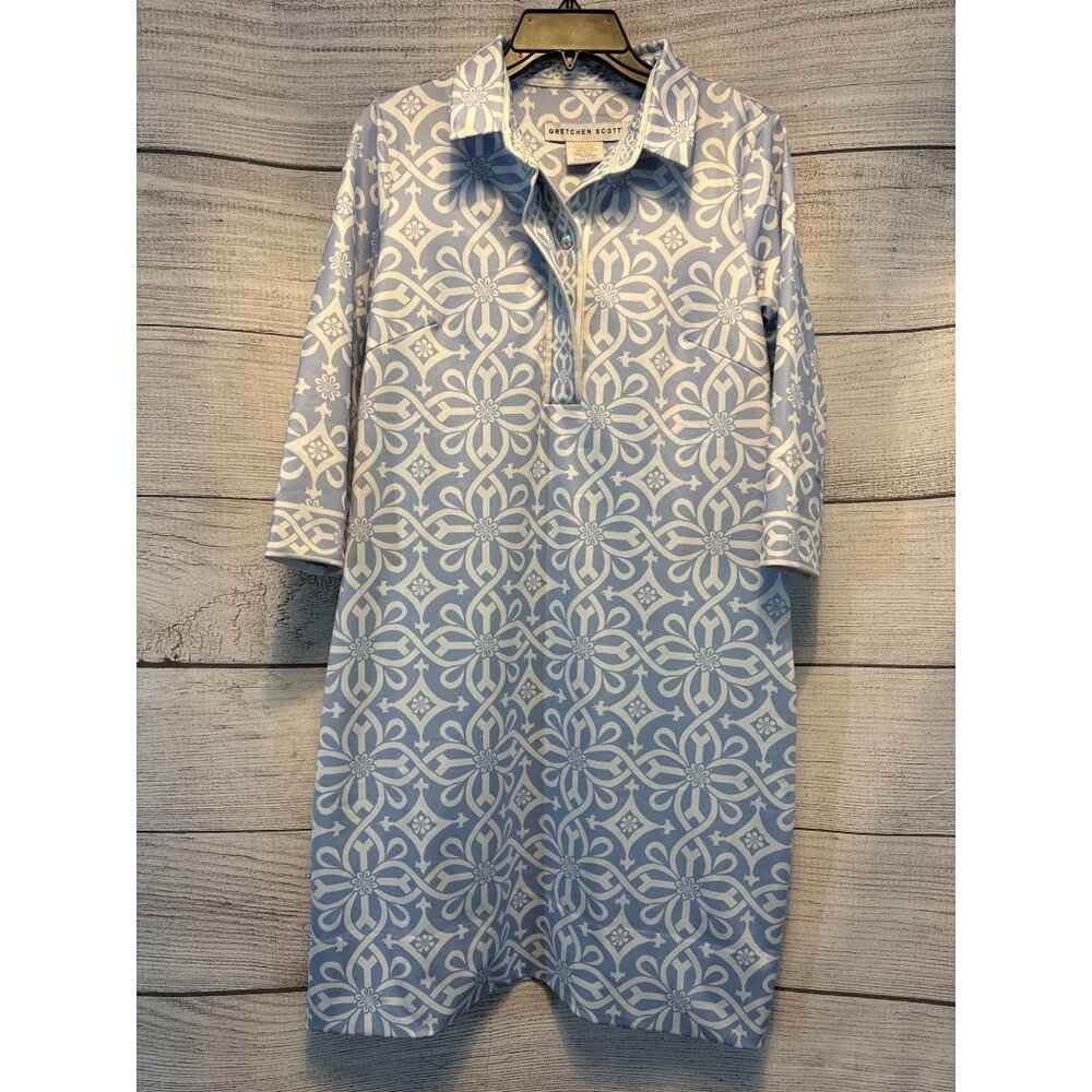 Gretchen Scott Blue White Floral Dress Size L